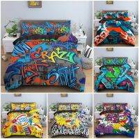 3D Print Graffiti Bedding Set Luxury Bed Duvet Cover Sets Modern Style Bedclothes With Pillowcase Soft Cozy Home Textile 23PCS