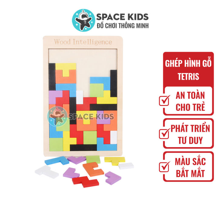 Đồ chơi gỗ thông minh Bảng ghép hình gỗ trí tuệ Tetris Montessori chất liệu  gỗ tự nhiên, nhiều màu sắc 