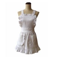 Women Kitchen Apron White Cotton Japanese Style Elegant Ruffled Adult Cosplay Avental Tablier de Cuisine Pinafore Short Apron Aprons