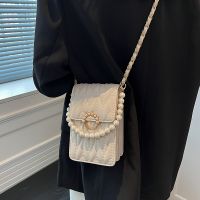 Mobile phone bag female crossbody mini small bag 2022 new trendy 2023 diamond chain small square bag pearl chain bag 【APR】