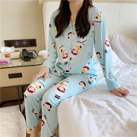 CAIYIER New Spring Autumn Pink Women Pajamas Set Cute Cartoon Girls Korean Nightwear Long Sleeve Trousers Lounge Sleepwear M-2XL