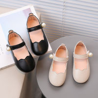 Childrens square shoes, girls fashion big pearl flat shoes, girls solid color princess shoes and soft-soled dance shoes.