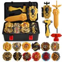 12PCS Boxed Gold Beyblade Burst Metal Fusion Evolution Turbo Booster Full Set With String Grip Launcher Handle And Box Spinning Top Fighting Competition Battling Toys Boys Gifts