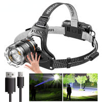 Torch Light Camping &amp; Hiking ไฟฉาย XHP50สูงไฟหน้าไฟฉายไฟฉาย LED ซูมไฟหน้า18650ชาร์จตกปลาโคมไฟ