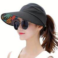 onlcicn Women Wide Brim Sun Protection Visor Sun Hat, Anti-UV Lightweight Breathable Foldable Beach Hat For Outdoor Sport Cycling Drive