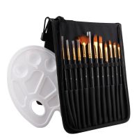 12pcs Nylon Paint Brushes Pen Professional Oil Watercolor Paintbrush Set with Color Palette and Pencil Case for School Supply