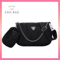 chu.bag กระเป๋าถือ กระเป๋าสะพายข้าง มีสายโซ่เงิน กระเป๋าใบเล็ก ผ้าไนล่อน