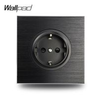 Wallpad L6 Black Aluminum EU Schuko Wall Electrical Power Socket Satin Metal 86 x 86 mm