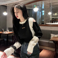 (NEW Ready Stock)  Off Shoulder Cutout Sweater Women New Korean Style Cool Design Short Cropped Knit Top