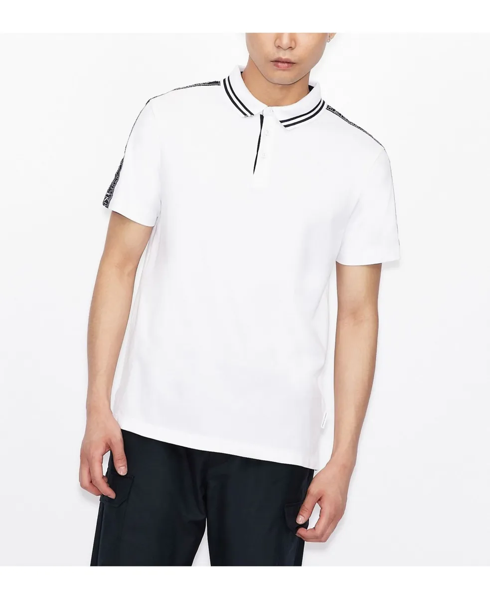 Áo Polo Nam Armani Exchange Short Sleeve Logo Stripe Polo Shirt White |  