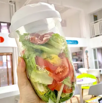 1pc 1000ml Large Capacity Portable Salad Cup With Fork, Dressing Container  For Outdoor Eating, Lunch, Office, Student With Weight Loss Functions.