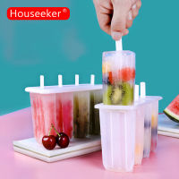 Houseeker แม่พิมพ์ไอศครีมแท่ง4ช่องพร้อมฝาปิดไอศครีมฤดูร้อนนมผลไม้ Diy แม่พิมพ์ไอศครีมแท่ง S เครื่องมืออาหารเย็นโฮมเมด