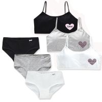 2pcs/lot Soft Cotton Grils Bra + Panties Set Children Underwear Training Bras Panties 8-14Years