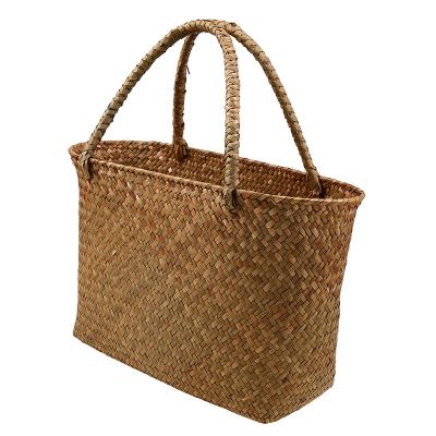 Handmade Storage Basket Women Handbag Shoulder Bag Seagrass Flower Basket