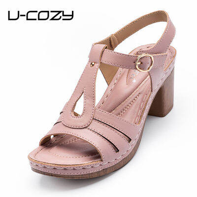 Women Thick Heeled Sandals Ladies Casual Ankle Strap Hook Wedge Heels