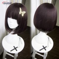 Anime Bungo Stray Dogs Akiko Yosano Short Bob Purple-Black Heat Resistent Cosplay Hair Wig + Butterfly Hairpin