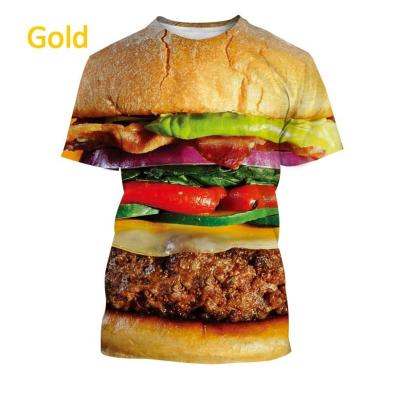 เสื้อยืดพิมพ์ลายแฮมเบอร์เกอร์อาหาร3D สำหรับทุกเพศเทรนด์อาหารข้างทางฮิปฮอปบุคลิกภาพแขนลำลองขาสั้นเสื้อแฟนซีพิซซ่า