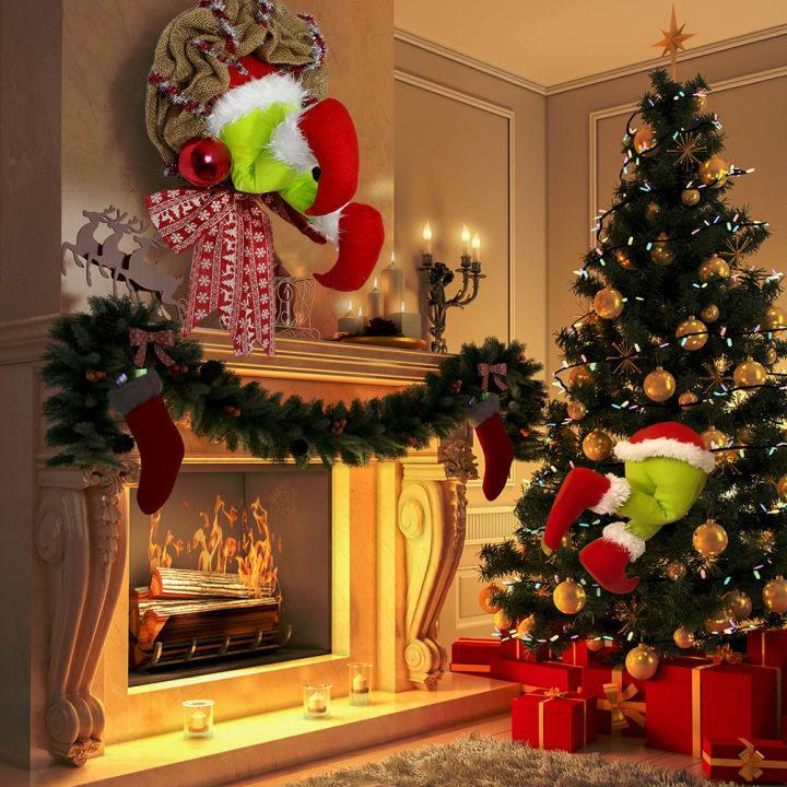 p7tjd-พวงหรีดซานตาคลอสการตกแต่งคริสต์มาสพวงหรีดผ้าใบขโมยขโมยคริสต์มาส-พวงหรีดสำหรับห้องนั่งเล่นหน้าต่างผนัง