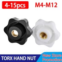 4-15pcs M4 M5 M6 M8 M10 M12 Thumb Knob Nut Black White Clamping Handle Plum Thread Hand Mechanical Manual Tighten Star Nuts Nails Screws Fasteners