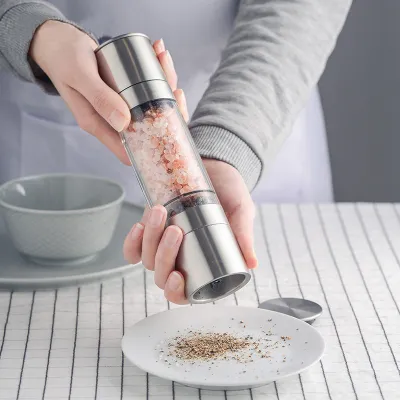 Double-Headed Pepper Seasoning Grinder Manual Stainless Steel Salt Pepper Grinder Herb Spice Grinder Shaker Thick Ceramic Rotor