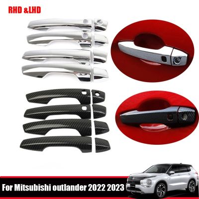 สำหรับ Mitsubishi Outlander 2022 2023อุปกรณ์ตกแต่งรถยนต์ ABS คาร์บอนไฟเบอร์ที่จับประตูโครเมียมด้านนอกขอบฝาครอบด้านข้าง