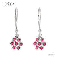 LenYa Jewelry ต่างหูดีไซน์ Minimal ประดับด้วย ทิบทิมสีแดง(Ruby) ตัวเรือนเงินแท้ 925 ชุบทองขาว สีชมพูหวานน่ารัก ใส่ได้กับทุกสไตล์