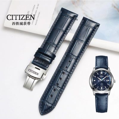 ⌚✓ Citizen leather strap cowhide wear-resistant sweat-proof light kinetic energy blue angel watch with male butterfly buckle 23mm accessories