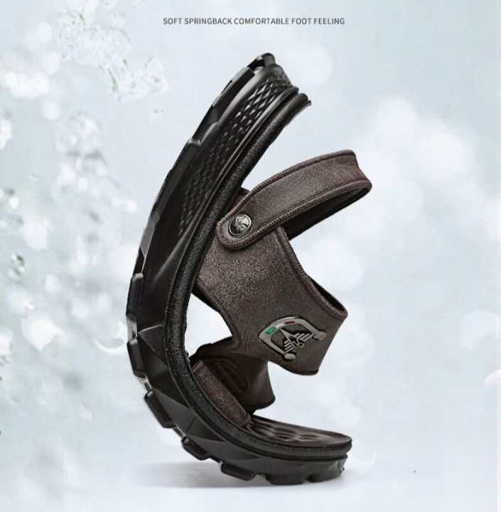 รองเท้าแตะรองเท้าผู้ชายหนังแท้ธรรมชาติสำหรับผู้ชายรองเท้ากลางแจ้งงานเย็บแฮนด์เมดของแท้สำหรับฤดูร้อน