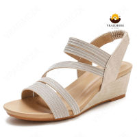 VRAIEMODE Slingback Wedge Sandals Soft Elastic Band Roman Shoes Peep Toe Women S Sandals Non-Slip Mid-Heel Sandals