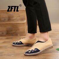 ZFTL รองเท้าสวมรองเท้าผ้าใบของผู้ชายรองเท้าโลฟเฟอร์ผู้ชายแบบจีนดั้งเดิมถักมือลินินสไตล์จีนรองเท้าขนาดใหญ่รองเท้าโลฟเฟอร์109
