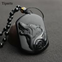 Natural Black Obsidian Carving Wolf Head Amulet Pendant Free Necklace Obsidian Blessing Lucky Pendants Fashion Jewelry