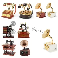 Antique Wooden Hand Crank Music Box Retro Metal Phonograph Music Box Creative Gifts Home Classic Ornament Kids Toy