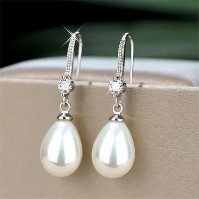 Elegant Wedding Earrings Simple Pearl Dangle Earrings Water Drop Earrings Elegant Fashion Jewelry Dangle Earrings For Women