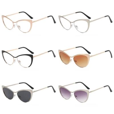 Flat Mirror Eyeglasses UV400 Protection Glasses Cat Eye Frame Glasses Anti-blue Light Glasses Metal Frame Sunglasses
