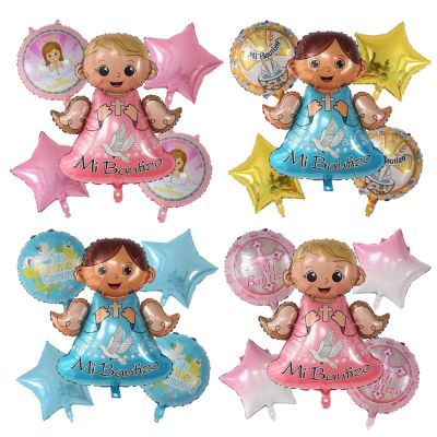 1Set Spanish baby baptism balloon angel baby aluminum foil balloon blue boy pink girl baby baptism party decoration balloon Balloons