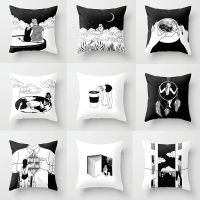 【JH】 black and white cartoon portrait super short velvet pillow without core cushion wholesale optional image