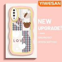 YIWESAN เคส A30s A50s ปลอกสำหรับ Samsung Galaxy เคสแฟชั่นลายหมีลายคลื่นขอบกันกระแทกแบบใสนิ่มเคสมือถือโปร่งใสลายกล้องถ่ายรูปสุดสร้างสรรค์เคสป้องกันซิลิกาเจล