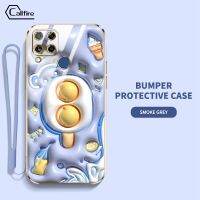 Callfire คอลไฟร์เคสใหม่สำหรับ OPPO Realme C15 C21 C21Y C25Y C12 C25 C25S Realme Narzo 20 30A 50A สตรอเบอร์รี่ลวดลายไอศกรีมขนมฟรีสายคล้องหรูหราเคสนิ่มเคลือบอิเล็คโทรเพลทป้องกันการตกและการชน