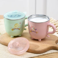 Baby cute cartoon learning cup Stainless steel milk cup Baby special drinking cup with handle and lid