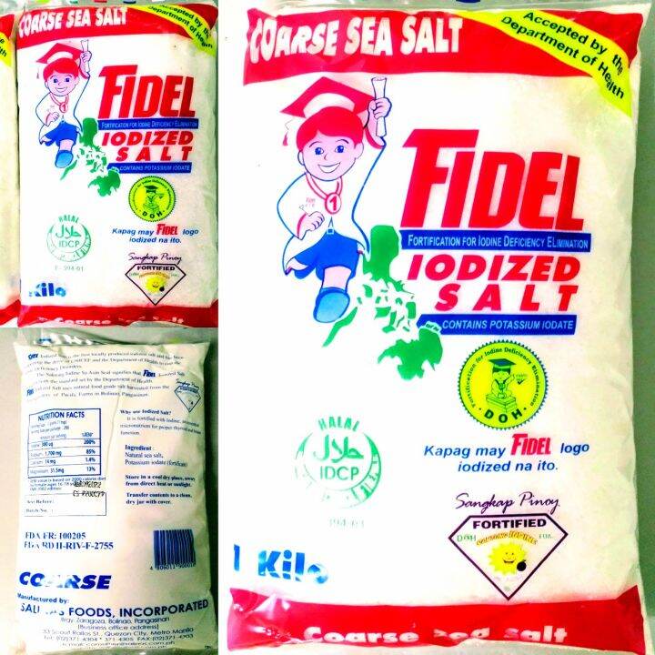 Fidel Iodized Coarse Sea Salt 1kg. Contains Potassium Iodate