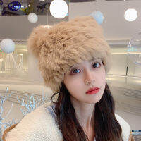 6 colorway real rabbit fur Cat Shape woman winter hat autumn beanies best matched Warm soft bonnet skullies Gift