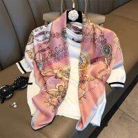 Ladies Fashion Accessories Elegant Large Printed Shawl Hijab Luxury Square Imitated Silk Scarf 90cm