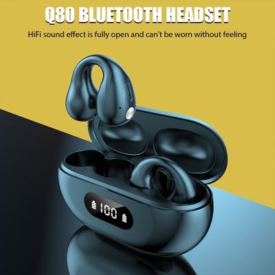 ZZOOI Q80 Ear Hook Clip Bluetooth Headset TWS Air Conduction Sport gaming headphone Touch Control LED Wireless Bluetooth 5.3 earphone