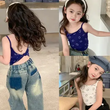 Korean Style Girls' Plain Color Tank Top and Suspender Pants