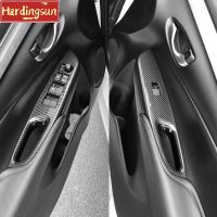 Hardingsun สำหรับโตโยต้า VIOS YARIS 2019-2022ที่ปิดแผงสวิตช์กระจกไฟฟ้ารถยนต์รูปแบบคาร์บอนไฟเบอร์ VIOS ตัวคลุมเกียร์ที่ปิดแผงอุปกรณ์ตกแต่งภายใน