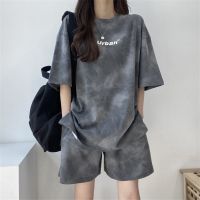 COD DSFGERRTYTRRE Fashion Baju Set Wear Women Baju Murah Viral Perempuan Loose Blouse Shorts Women Casual Set Korean Style Women Tie Die Tops Baggy Shorts Ulzzang 2pcs Suit Set Two Piece Set