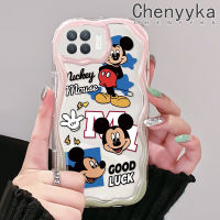 เคส Chenyyka สำหรับ A93 OPPO 2020 F17 Pro Reno 4F Reno 4 Lite เคสการ์ตูน Mickey Mouse ลายดีไซน์ใหม่เนื้อครีมลูกคลื่นนิ่มเคสมือถือกันกระแทกแบบใสโปร่งใสลายกล้องถ่ายรูปเรียบง่ายฝาครอบป้องกันอ่อนโยน