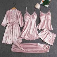 107 y nightwear Five-piece Pajamas sleep tops robe sets silk pajamas Sleep Suit Womens Lace Satin Pajamas Pajama suit