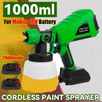 Cordless Electric Paint Sprayer Spray Machines 2 Batteries Airbrush Nozzle Adjustable Car Spraying for 18V Battery 800W 1000ml