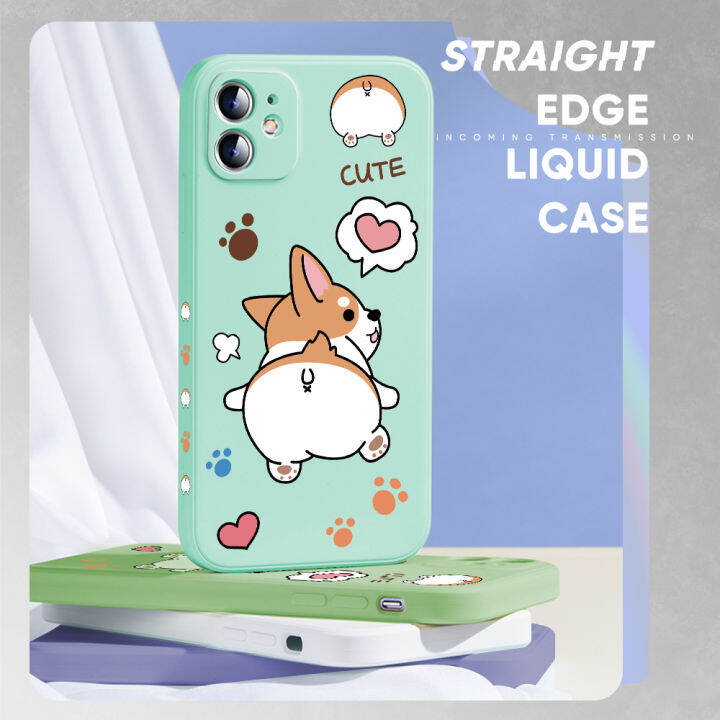 เคส-ggk-สำหรับ-realme-c30s-การ์ตูนน่ารักเคสโทรศัพท์ดีไซน์รอยเท้าสุนัขลายการ์ตูนเวลช์คอร์กี้เพ็มการ์ตูนขอบสี่เหลี่ยมปลอกซิลิโคนของเหลวเคสป้องกันกล้องคลุมทั้งหมด